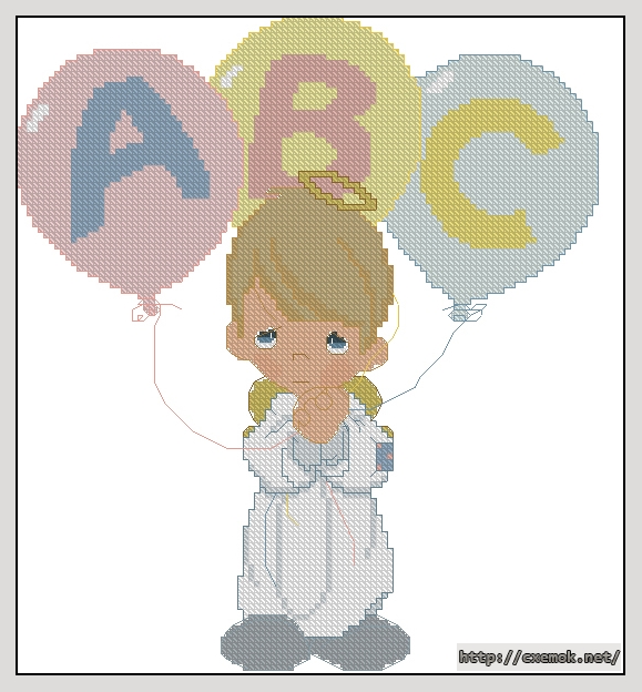Завантажити схеми вишивки нитками / хрестом  - Boy angel abc balloons