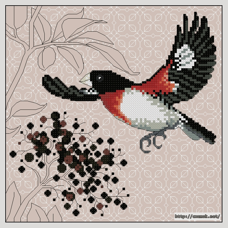Download embroidery patterns by cross-stitch  - Eurasian bullfinch and rowan