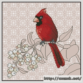 Завантажити схеми вишивки нитками / хрестом  - Northern cardinal and snowberry