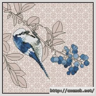 Download embroidery patterns by cross-stitch  - Azure tit and blueberries