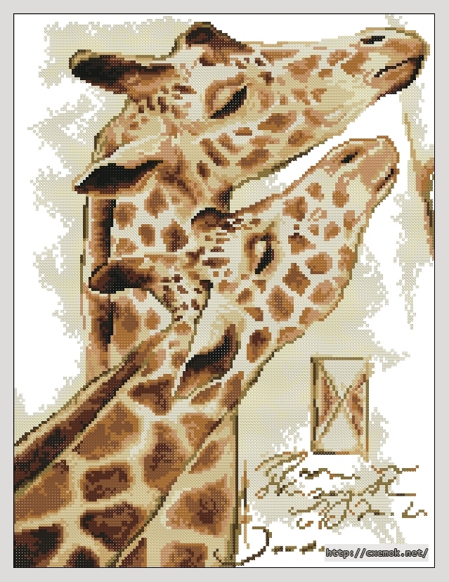 Скачать схему вышивки нитками Жирафы, автор 