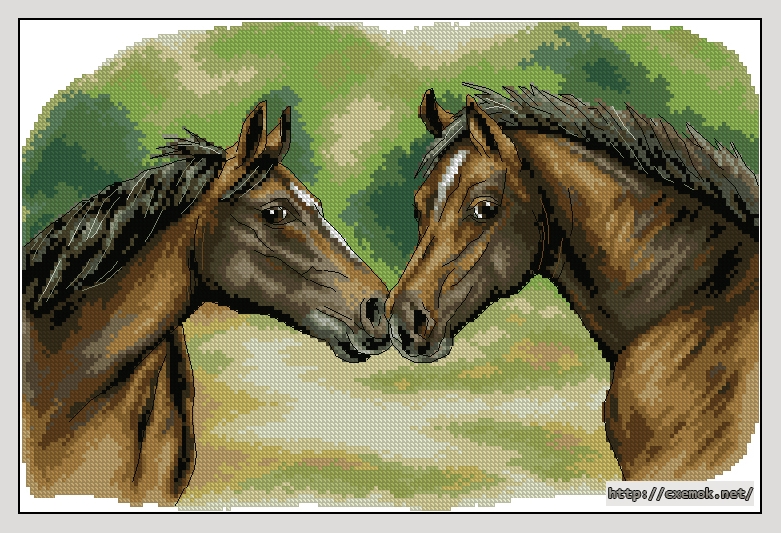Завантажити схеми вишивки нитками / хрестом  - A pair of trakehner horses