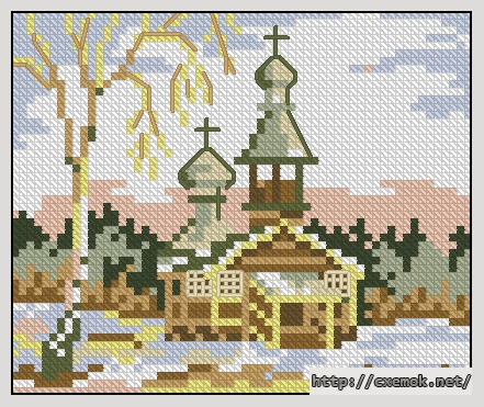 Завантажити схеми вишивки нитками / хрестом  - Зимний пейзаж с церковью, автор 