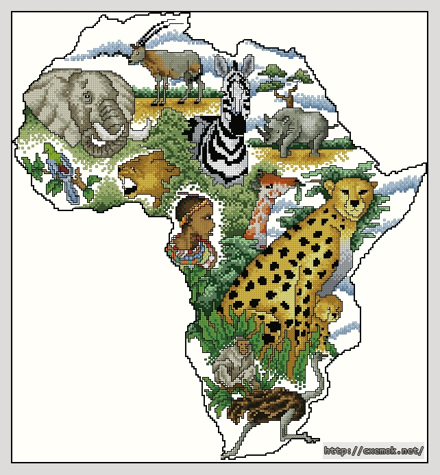 Скачать схемы вышивки нитками / крестом  - The continents -africa, автор 