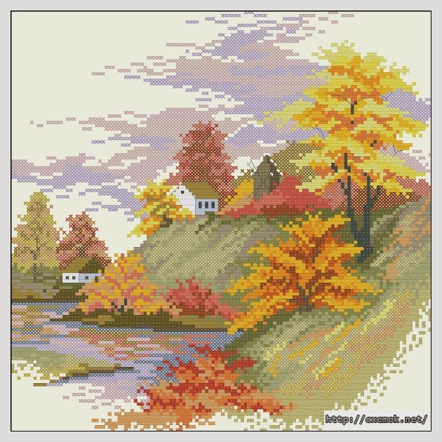 Скачать схемы вышивки нитками / крестом  - Осенний пейзаж, автор 