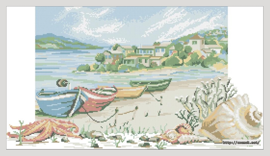 Download embroidery patterns by cross-stitch  - Морской пейзаж с лодками, author 