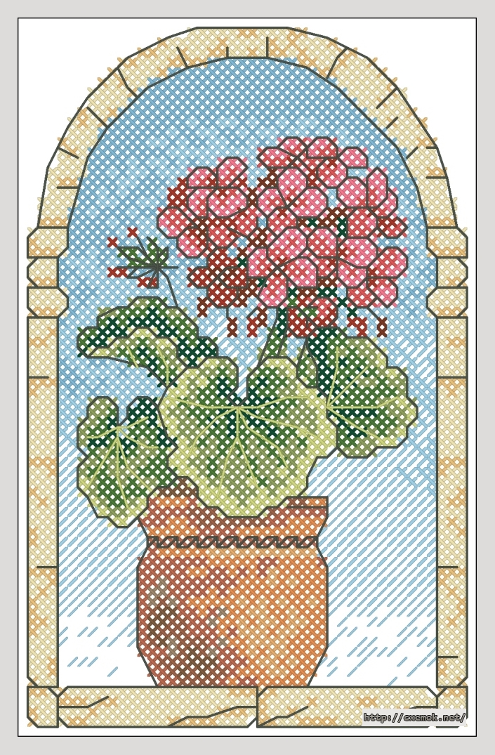 Download embroidery patterns by cross-stitch  - Potted geranium, author 