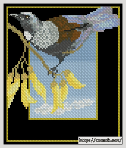 Download embroidery patterns by cross-stitch  - New zeland-tui on kowhai, author 