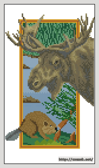 Завантажити схеми вишивки нитками / хрестом  - North america - moose and beaver, автор 