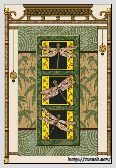 Скачать схемы вышивки нитками / крестом  - Dragonfly scroll, автор 