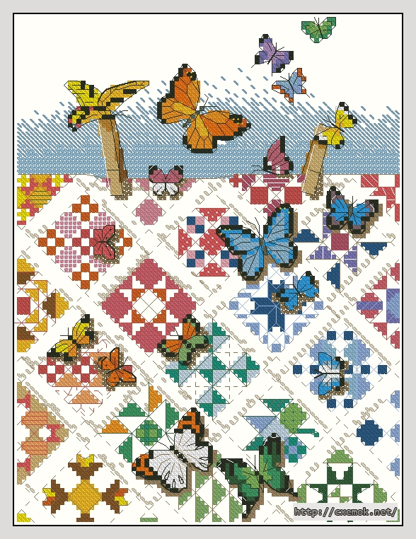 Download embroidery patterns by cross-stitch  - Butterflies on nine-patches, author 