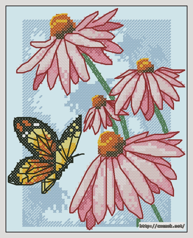 Скачать схему вышивки нитками Butterfly and Blossoms, автор 