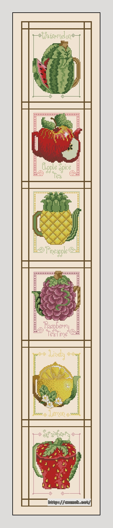 Download embroidery patterns by cross-stitch  - Fresh fruit teapots