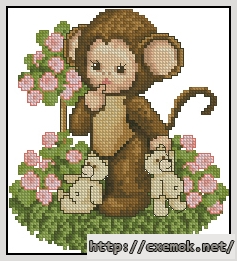 Скачать схемы вышивки нитками / крестом  - Monkey baby with roses, автор 