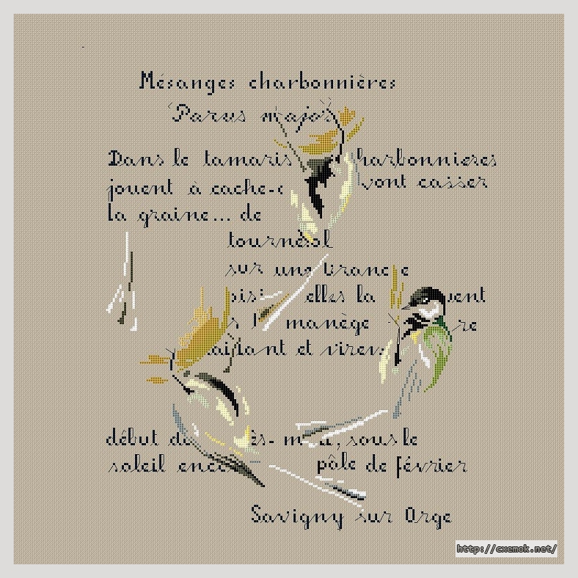 Скачать схемы вышивки нитками / крестом  - Les mesanges charbonnieres, автор 