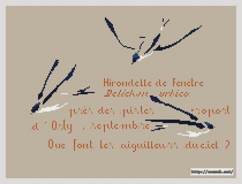 Скачать схемы вышивки нитками / крестом  - Hirondelle de fenetre, автор 