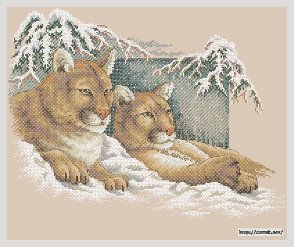 Скачать схему вышивки нитками Snowy Cougars, автор 
