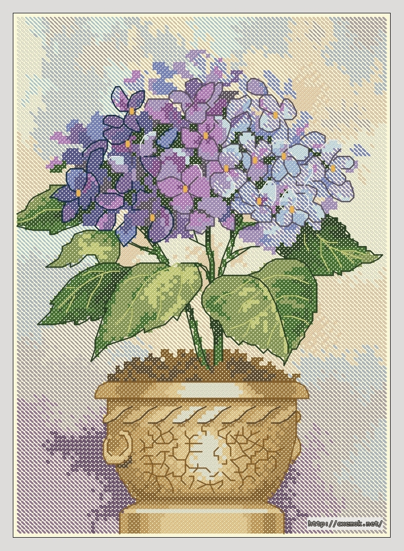 Download embroidery patterns by cross-stitch  - Hydrangea in bloom, author 