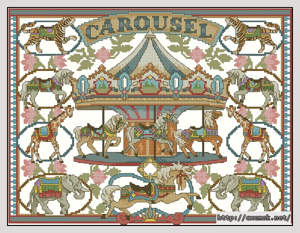 Скачать схемы вышивки нитками / крестом  - Antique carousel, автор 