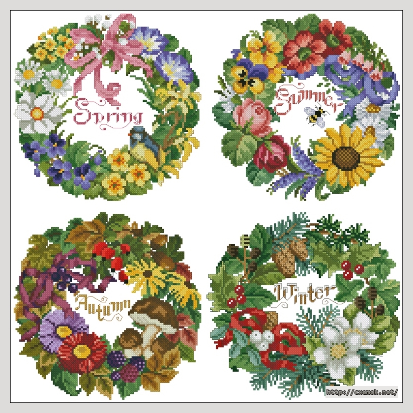 Скачать схемы вышивки нитками / крестом  - Ems seasons wreaths, автор 