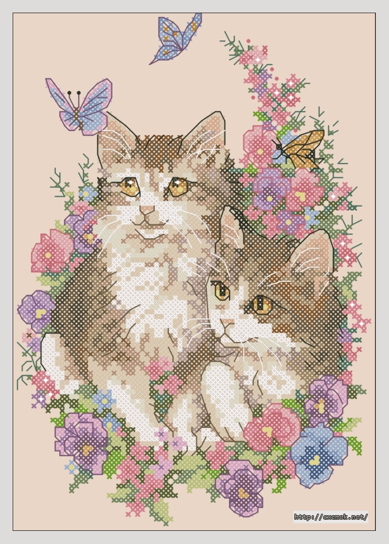 Download embroidery patterns by cross-stitch  - Kittens and butterflies, author 