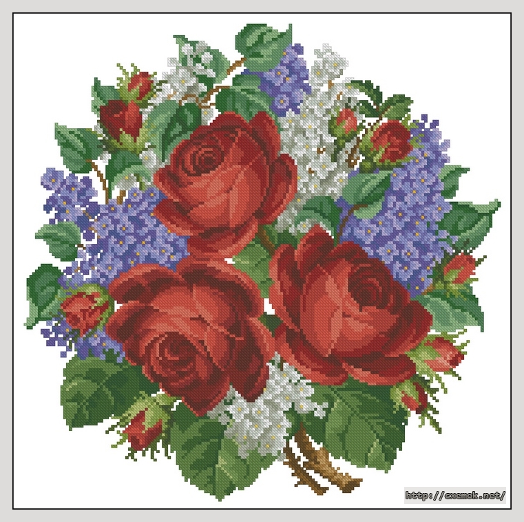 Скачать схемы вышивки нитками / крестом  - Roses and lilacs bouquet, автор 