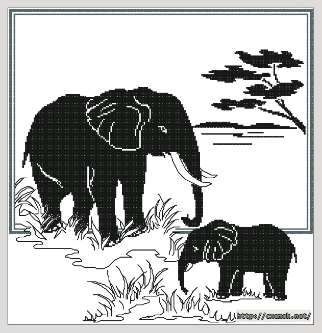 Скачать схему вышивки нитками Слоны, монохром, автор 