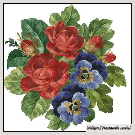 Download embroidery patterns by cross-stitch  - Roses and pansies, author 