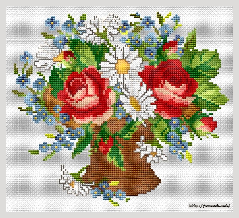 Завантажити схеми вишивки нитками / хрестом  - Roses and daisies, автор 