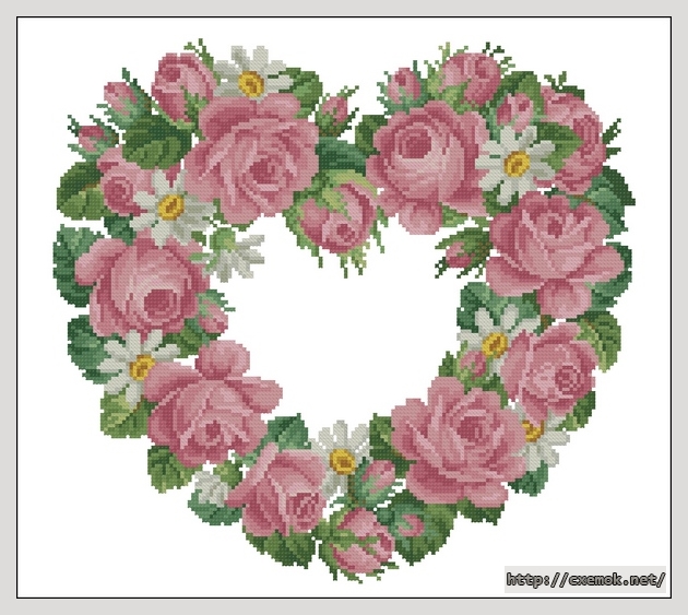 Download embroidery patterns by cross-stitch  - Heart of roses and daisies, author 