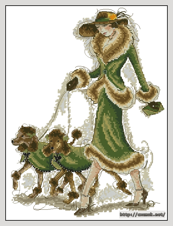 Скачать схему вышивки нитками Prancing Poodles, автор 