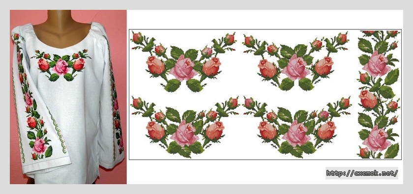 Скачать схемы вышивки нитками / крестом  - Сорочка с антикварными розами, автор 