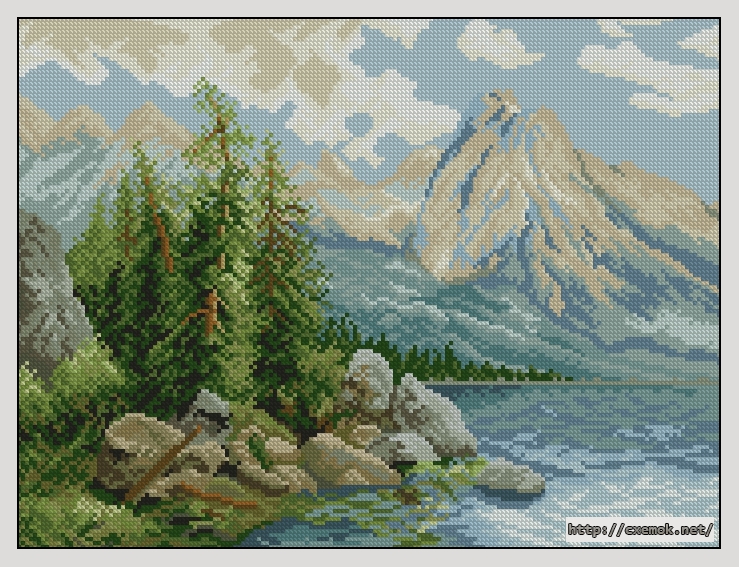 Download embroidery patterns by cross-stitch  - Lake in the mountains