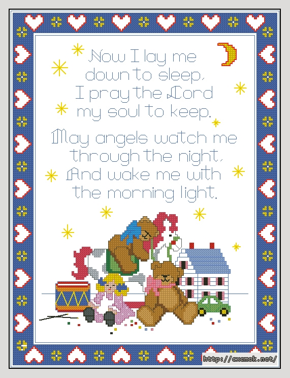 Скачать схему вышивки нитками Bedtime Bears — Teddy with Prayer, автор 