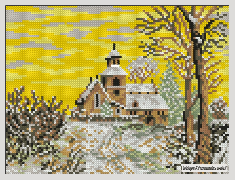 Download embroidery patterns by cross-stitch  - Winter landscape