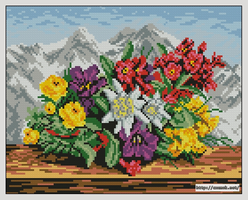 Скачать схему вышивки нитками Flowers of the Alps.