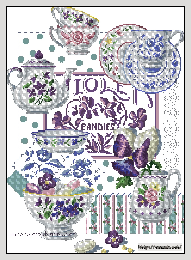 Download embroidery patterns by cross-stitch  - Crockery and violets, author 