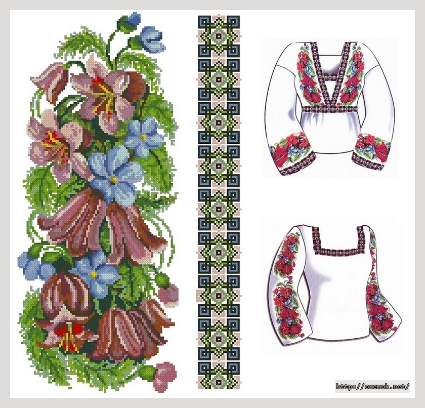 Download embroidery patterns by cross-stitch  - Вышивка на блузке 
