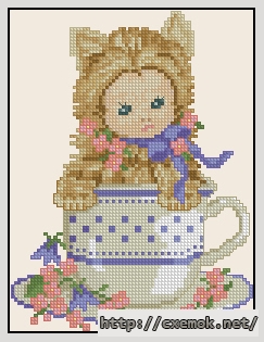 Download embroidery patterns by cross-stitch  - Kitten baby in cup, author 