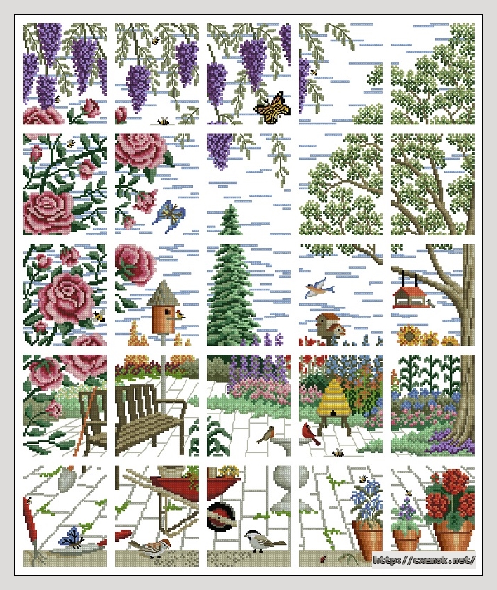 Download embroidery patterns by cross-stitch  - Afghan garden view