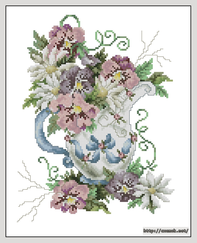 Download embroidery patterns by cross-stitch  - Pitcher of pansies and daisies, author 