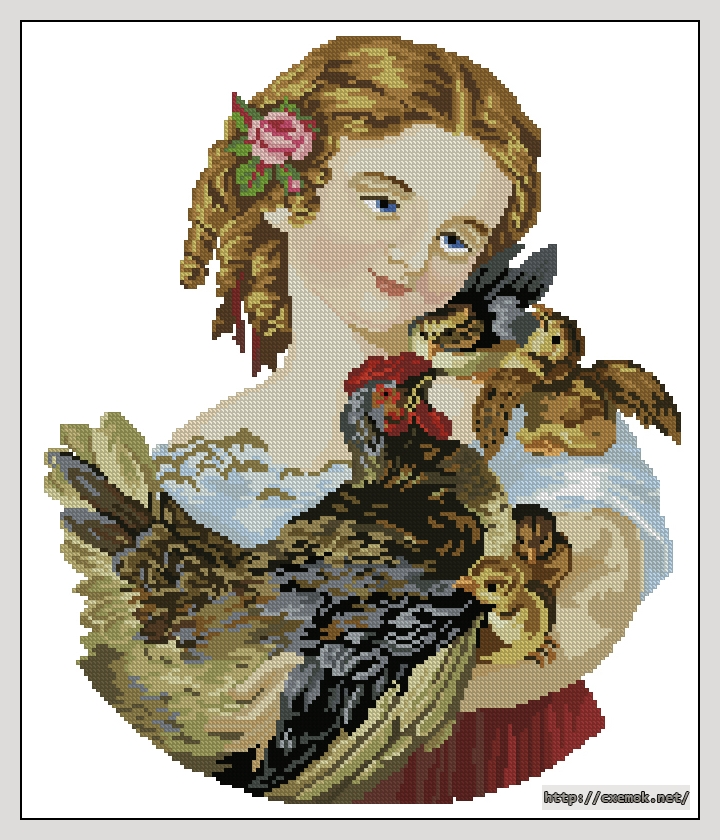 Download embroidery patterns by cross-stitch  - Little girl with chicks