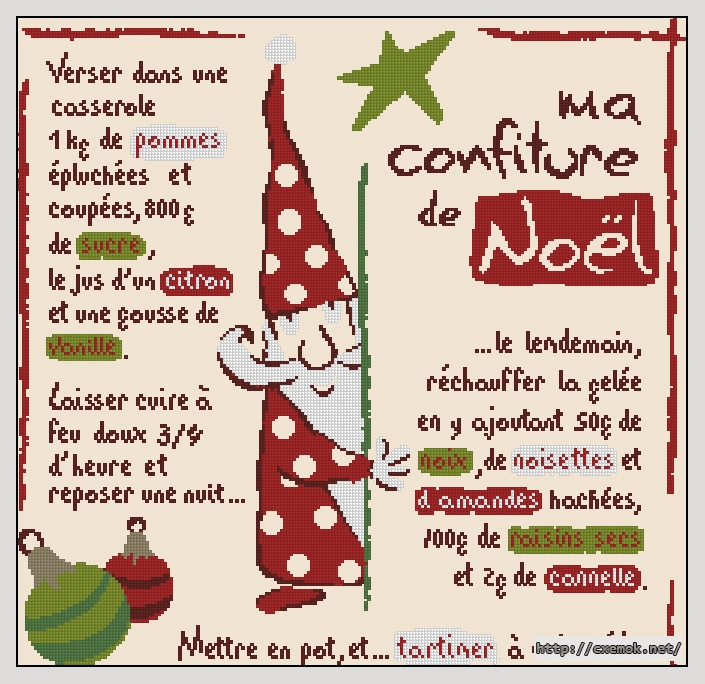 Скачать схему вышивки нитками La confiture de Noel, автор 