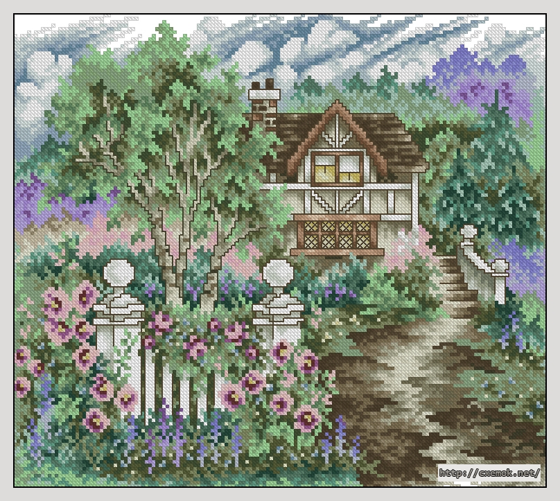 Download embroidery patterns by cross-stitch  - Birches and fence, author 