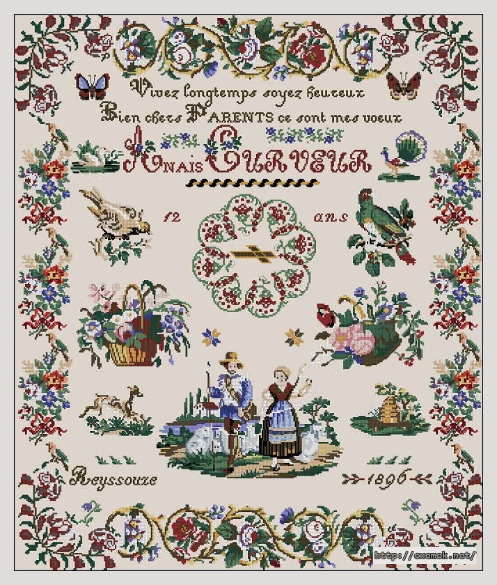 Download embroidery patterns by cross-stitch  - Anais curveur 1896