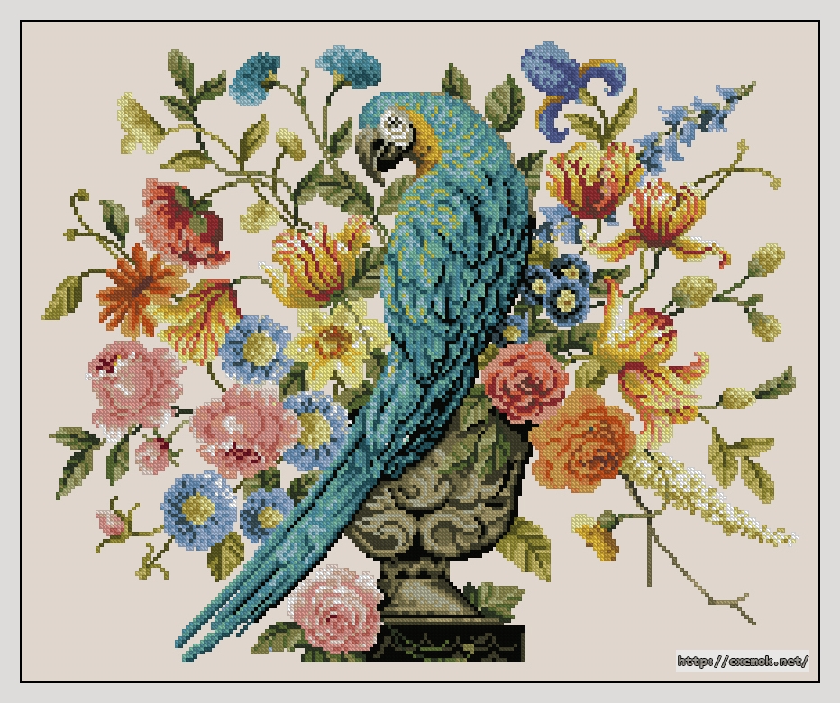 Download embroidery patterns by cross-stitch  - Bird parrot
