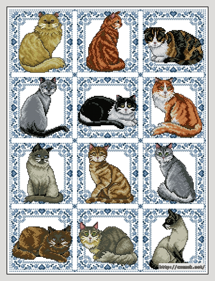 Скачать схему вышивки нитками Cats by the Dozen, автор 