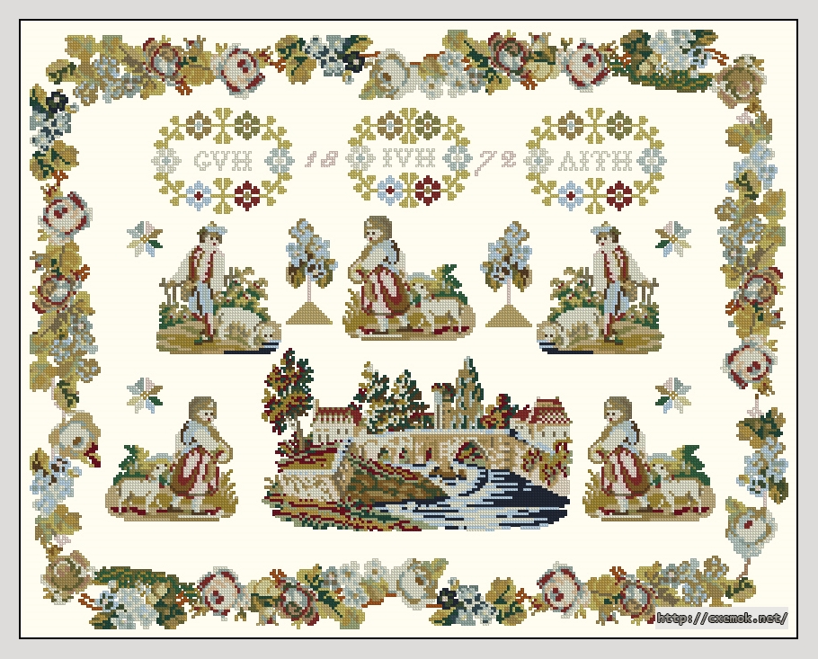 Download embroidery patterns by cross-stitch  - Merklappen romatic sampler