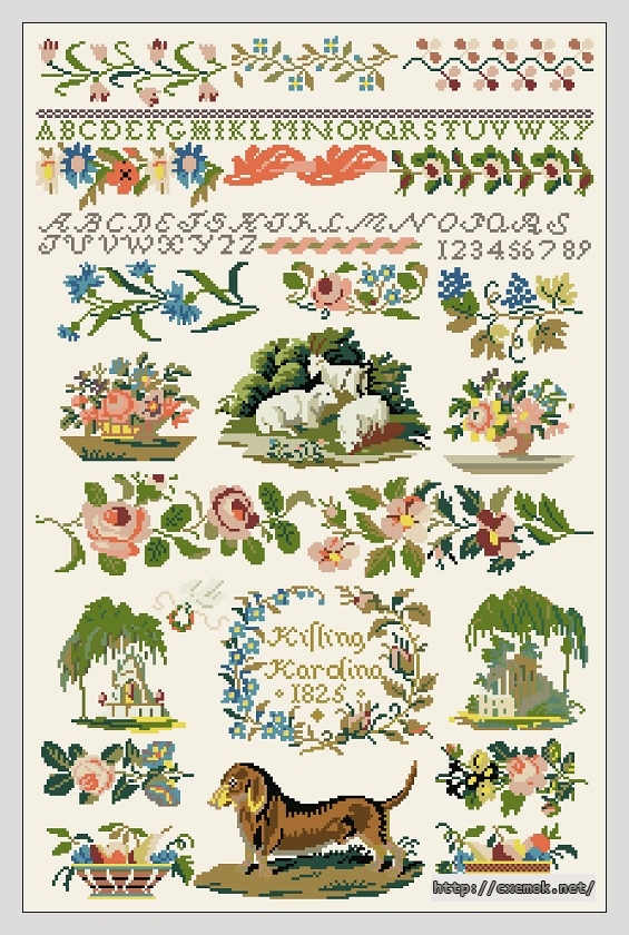 Download embroidery patterns by cross-stitch  - Merklap 1825