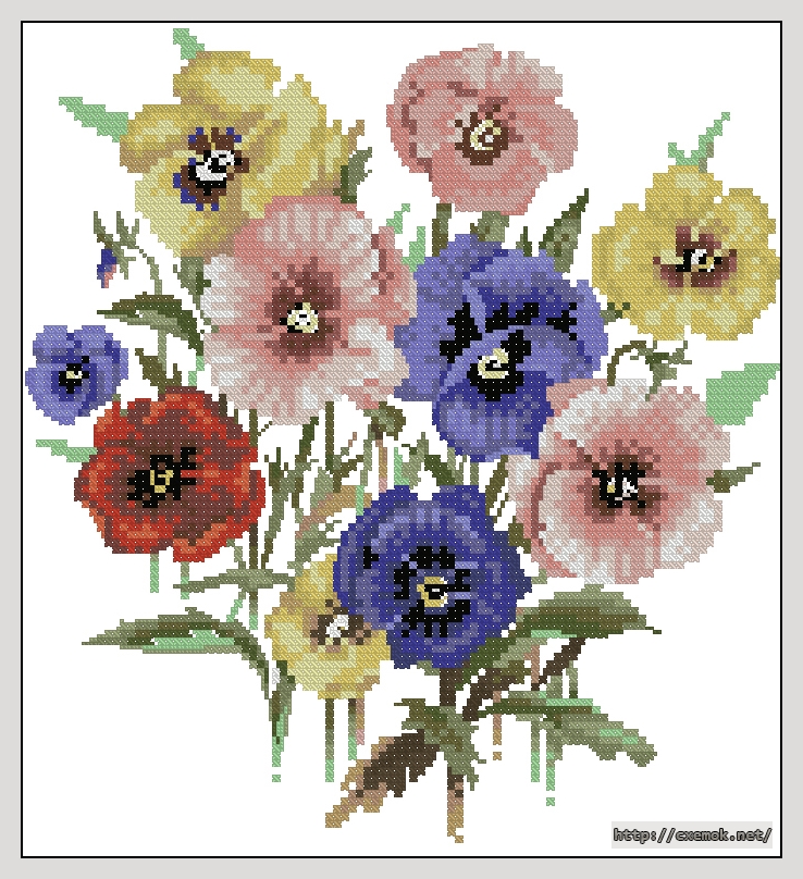 Download embroidery patterns by cross-stitch  - Pansy posy, author 
